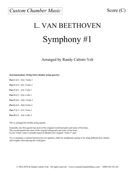 Free Sheet Music Beethoven Symphony 1 All Movements For String Octet Double String Quartet