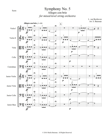 Free Sheet Music Beethoven Symphony No 5 For Mixed Level String Orchestra