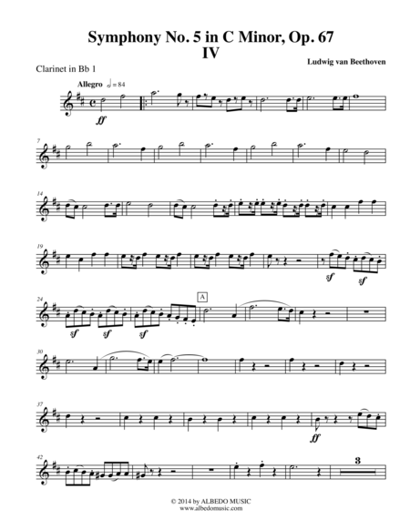 Free Sheet Music Beethoven Symphony No 5 Movement Iv Clarinet In Bb 1 Transposed Part Op 67