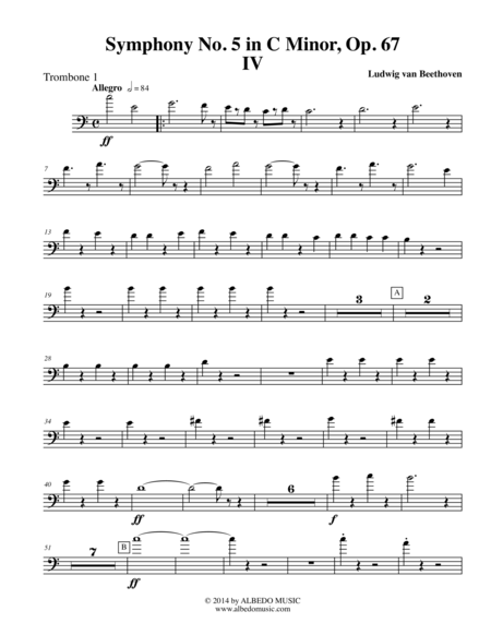 Free Sheet Music Beethoven Symphony No 5 Movement Iv Trombone In Bass Clef 1 Transposed Part Op 67