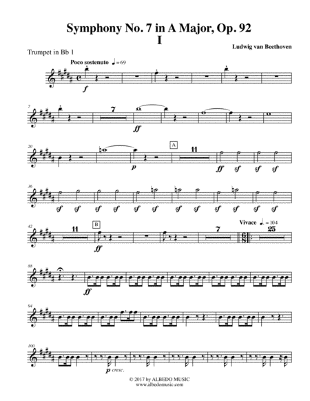 Free Sheet Music Beethoven Symphony No 7 Movement I Trumpet In Bb 1 Transposed Part Op 92