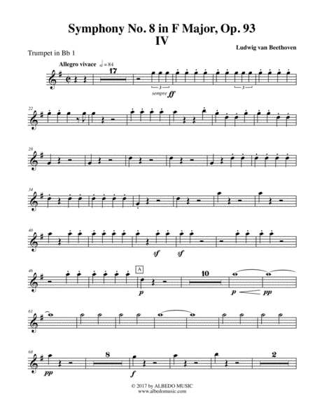 Free Sheet Music Beethoven Symphony No 8 Movement Iv Trumpet In Bb 1 Transposed Part Op 93