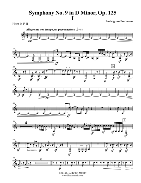 Free Sheet Music Beethoven Symphony No 9 Movement I Horn In F 2 Transposed Part Op 125