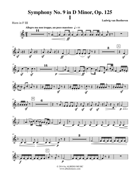 Free Sheet Music Beethoven Symphony No 9 Movement I Horn In F 3 Transposed Part Op 125