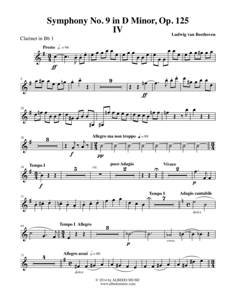 Free Sheet Music Beethoven Symphony No 9 Movement Iv Clarinet In Bb 1 Transposed Part Op 125