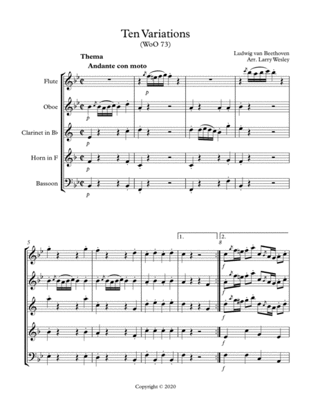 Free Sheet Music Beethoven Ten Variations