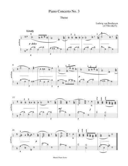 Beethoven Theme From Piano Concerto No 3 Easy Piano Arrangement Sheet Music