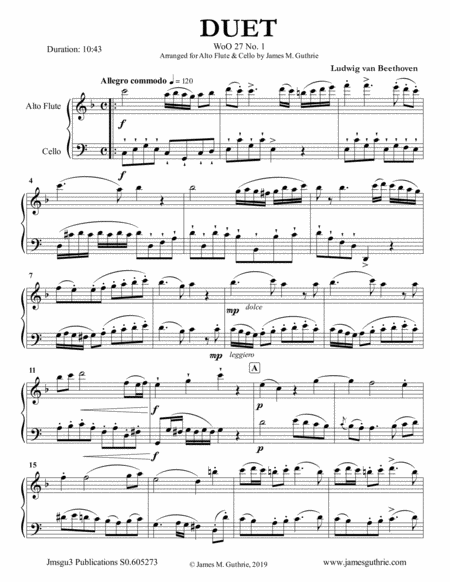 Beethoven Three Duets Woo 27 For Alto Flute Cello Sheet Music