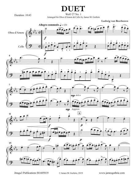 Beethoven Three Duets Woo 27 For Oboe D Amore Cello Sheet Music