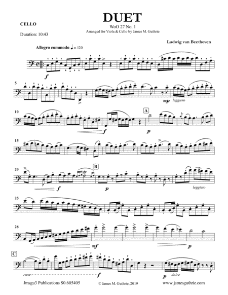 Beethoven Three Duets Woo 27 For Viola Cello Sheet Music