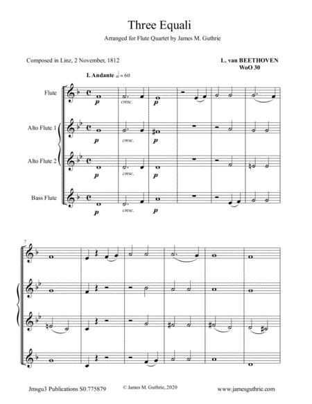 Free Sheet Music Beethoven Three Equali Woo 30 For Flute Quartet