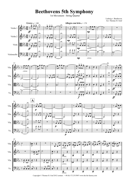 Beethovens 5th Symphony 1st Movement String Quartet Sheet Music