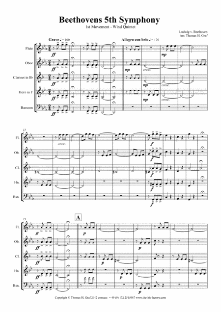 Beethovens 5th Symphony 1st Movement Wind Quintet Sheet Music