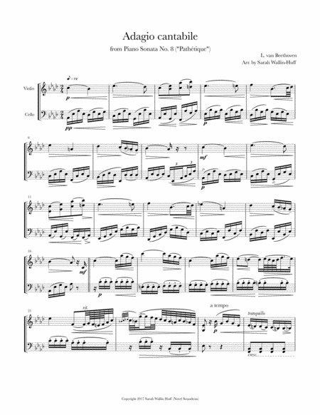 Beethovens Pathetique For Violin Cello Sheet Music