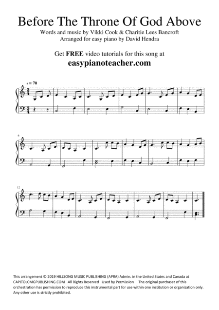 Before The Throne Of God Above Very Easy Piano Sheet Music