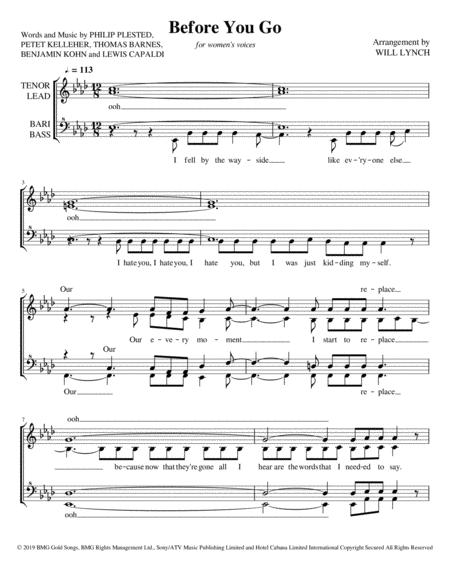 Free Sheet Music Before You Go Ssaa Chorus Pricing