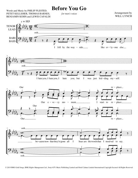 Free Sheet Music Before You Go Ttbb Quartet Pricing