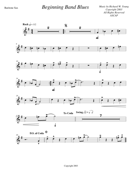 Free Sheet Music Beginning Band Blues Baritone Sax