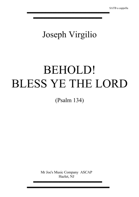 Behold Bless Ye The Lord Psalm 134 For Mixed Voices A Cappella Sheet Music