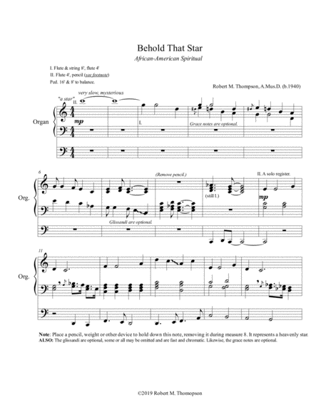 Behold That Star Epiphany Or Christmas Spiritual For Organ Solo Sheet Music