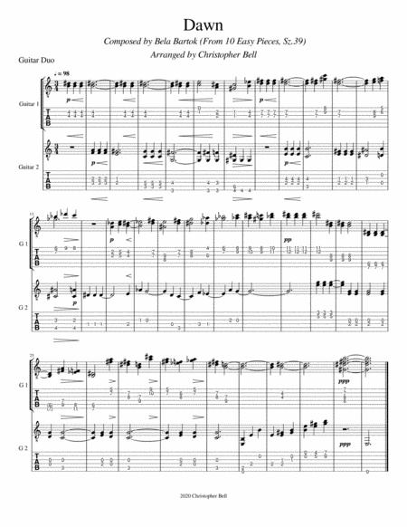 Bela Bartok Dawn Guitar Duo Sheet Music