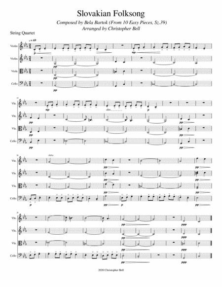 Free Sheet Music Bela Bartok Slovakian Folk Song String Quartet