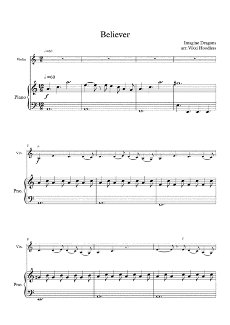 Believer Imagine Dragons Violin And Piano Arrangement Sheet Music