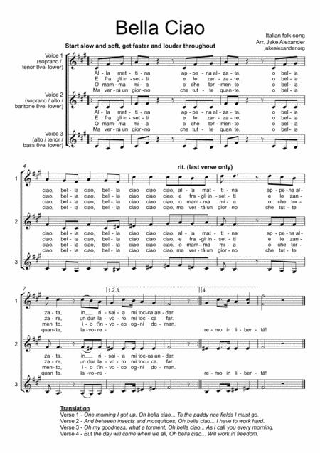 Free Sheet Music Bella Ciao A Cappella Choir In 3 Parts