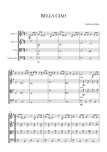 Bella Ciao For String Quartet Sheet Music