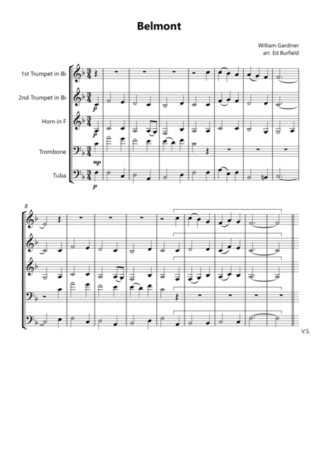 Belmont Hymn Tune For Brass Quintet With Descant Sheet Music