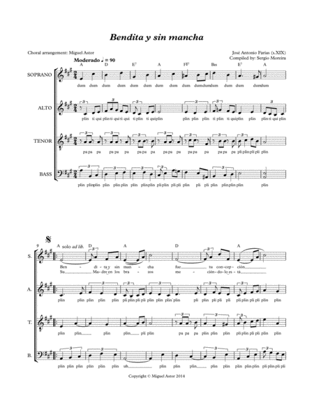 Free Sheet Music Bendita Y Sin Mancha