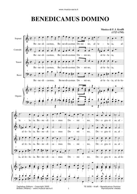 Benedicamus Domino F J Krafft 1727 1795 Satb Choir And Organ Sheet Music