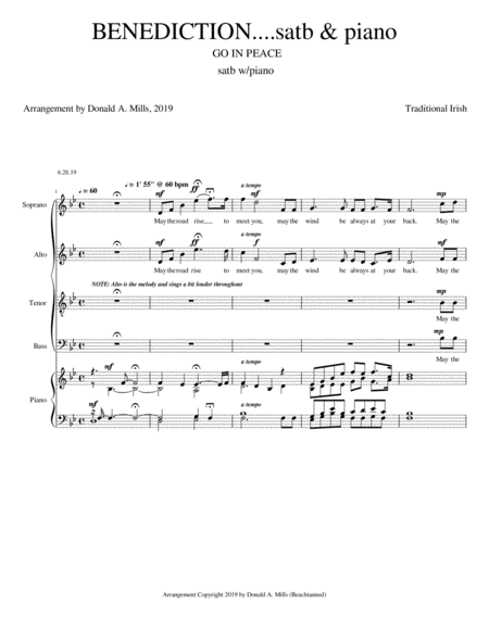 Free Sheet Music Benediction Satb Piano