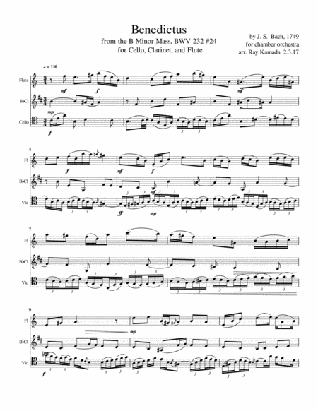 Benedictus From Bach B Minor Mass Woodwind Trio Arr For Bassoon Or Cello Clarinet And Flute Or Oboe Or Violin Sheet Music