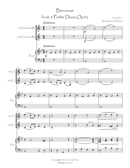 Berceuse From 5 Petite Duos Op56 For Clarinet Duet And Piano Sheet Music