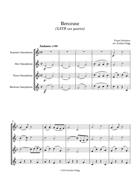 Berceuse Sax Quartet Sheet Music