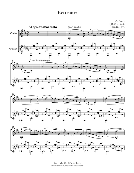 Berceuse Violin And Guitar Score And Parts Sheet Music