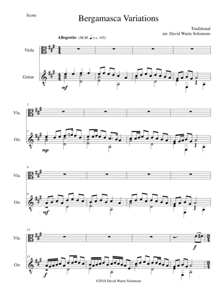 Free Sheet Music Bergamasca Variations For Viola And Guitar