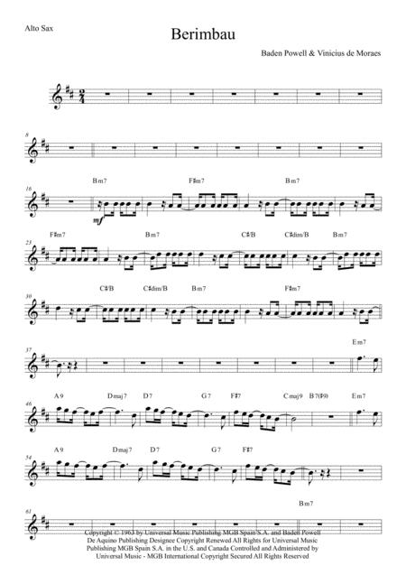 Free Sheet Music Berimbau Alto Sax