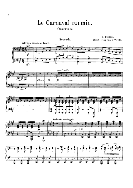 Free Sheet Music Berlioz Le Carnaval Romain For Piano Duet 1 Piano 4 Hands Pb821