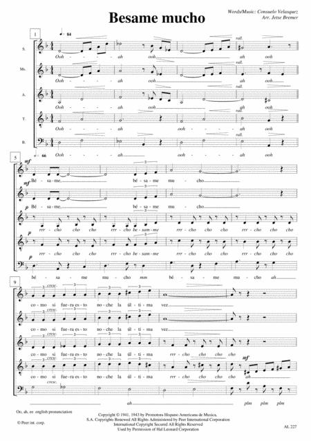 Free Sheet Music Besame Mucho Kiss Me Much Saatb A Cappella