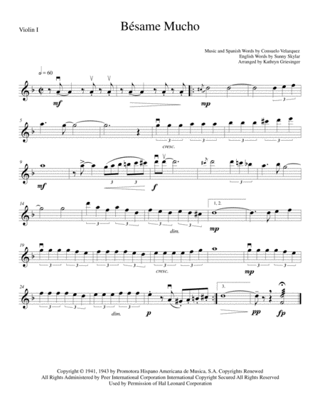 Besame Mucho Kiss Me Much String Quartet Sheet Music