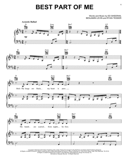 Free Sheet Music Best Part Of Me Feat Yebba
