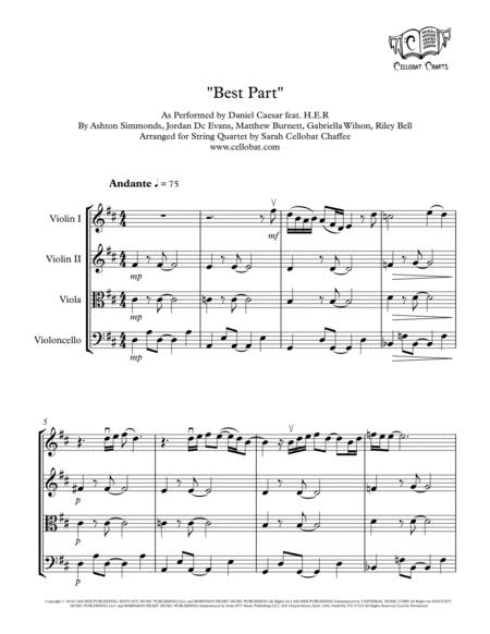 Best Part String Quartet Daniel Caesar H E R Arr Cellobat Sheet Music