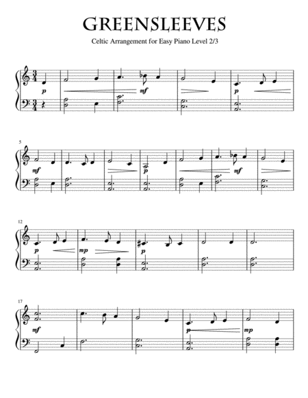 Best Recital Greensleeves Celtic Arrangement For Beginning Piano Level 2 3 Sheet Music