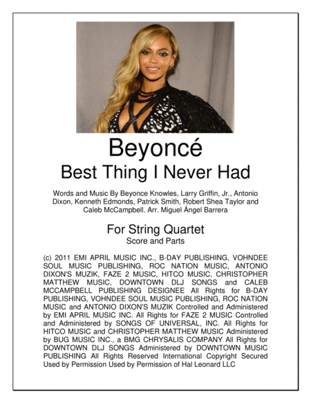 Best Thing I Never Had String Quartet Beyonce Sheet Music