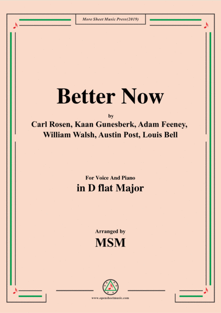 Free Sheet Music Better Now In D Flat Major For Voice And Piano