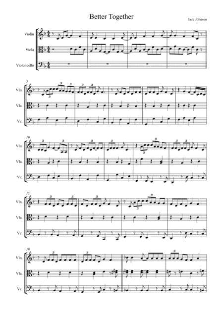 Better Together By Jack Johnson Arranged For String Trio Violin Viola And Cello Sheet Music