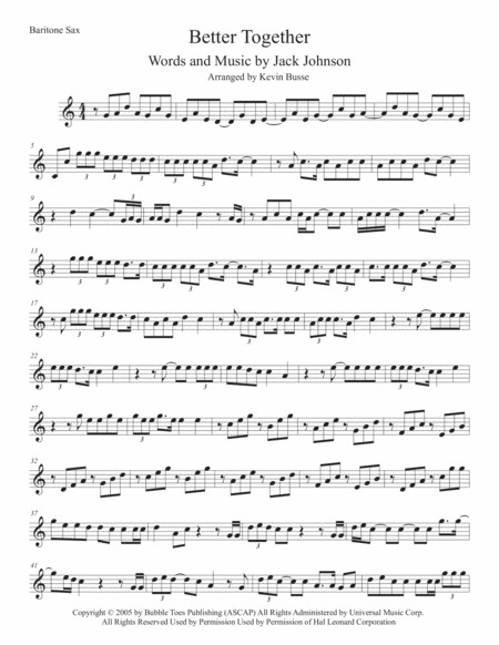 Better Together Easy Key Of C Bari Sax Sheet Music