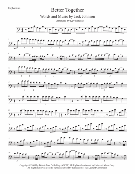Free Sheet Music Better Together Easy Key Of C Euphonium